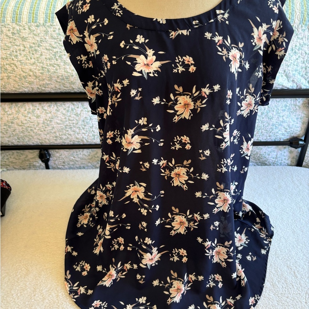 Pleione Blue Cap Sleeve Blouse